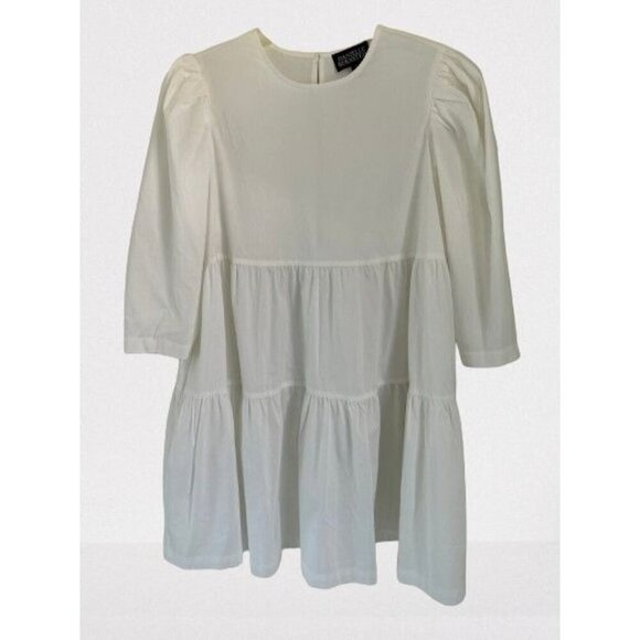 DANIELLE BERNSTEIN COTTON Babydoll Layered Dress 3/4 Sleeves White Size Small - Picture 1 of 8